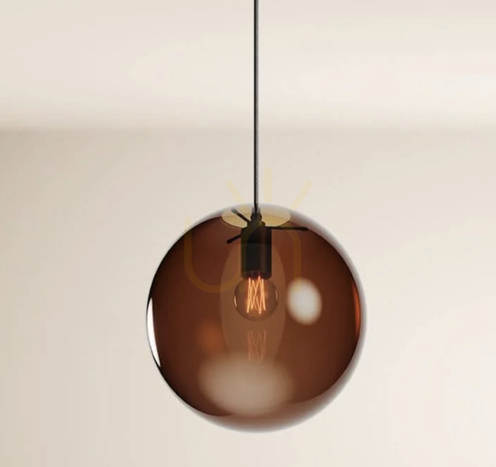 Lampă suspendată s.luce Orb, sferă de sticlă maro 30 cm, suspensie 5 m, E27