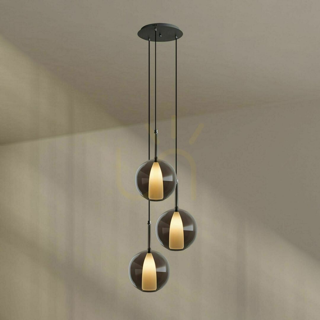 Lustră s.luce Belluna fumuriu sticlă metal 3 becuri E27 Ø40 cm