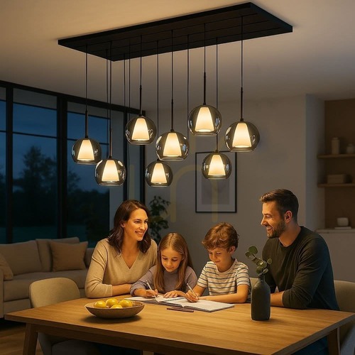 Skontrolujte Luster s.luce Belluna dymové 8-plameňové závesné svietidlo nad jedálenský stôl