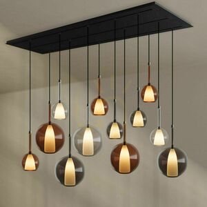 Závesné svietidlo s.luce Belluna, 12 svetiel, dymové sklo Ø14 cm, lišta 200 cm, E14 small 3
