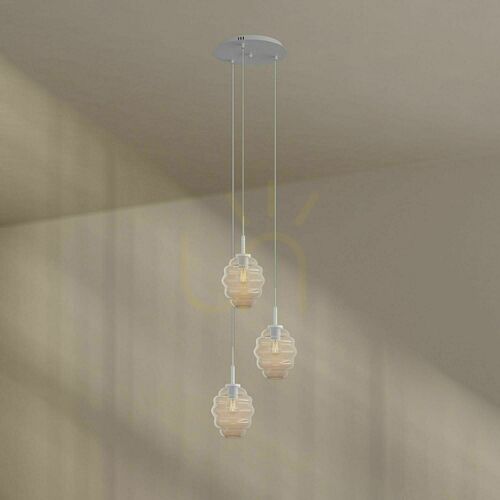Skontrolujte Galériové závesné svietidlo s.luce Echos, 3 svetlá, číre sklo, biele, Ø 40 cm