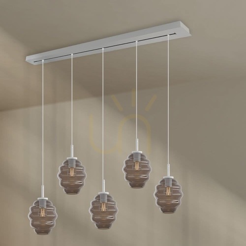 Skontrolujte Závesné svietidlo s.luce Echos 5xE27 dymové sklo Ø18 cm biela lišta 160 cm