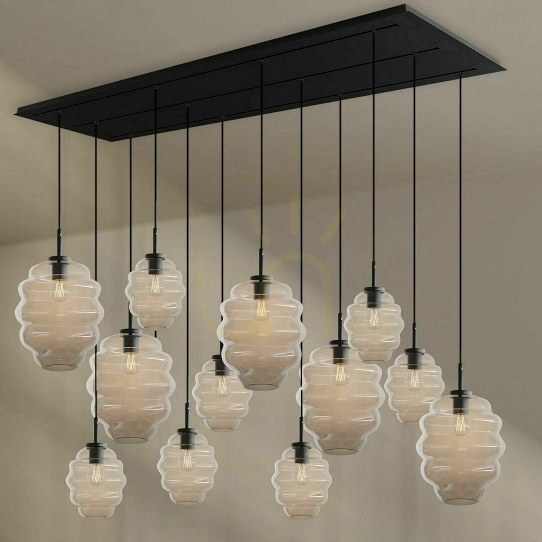 Skontrolujte Luster s.luce Echos sklenený 12-plameňový oválny, priehľadný, 200 cm Luster s.luce Echos sklenený 12-plameňový oválny, priehľadný, 200 cm