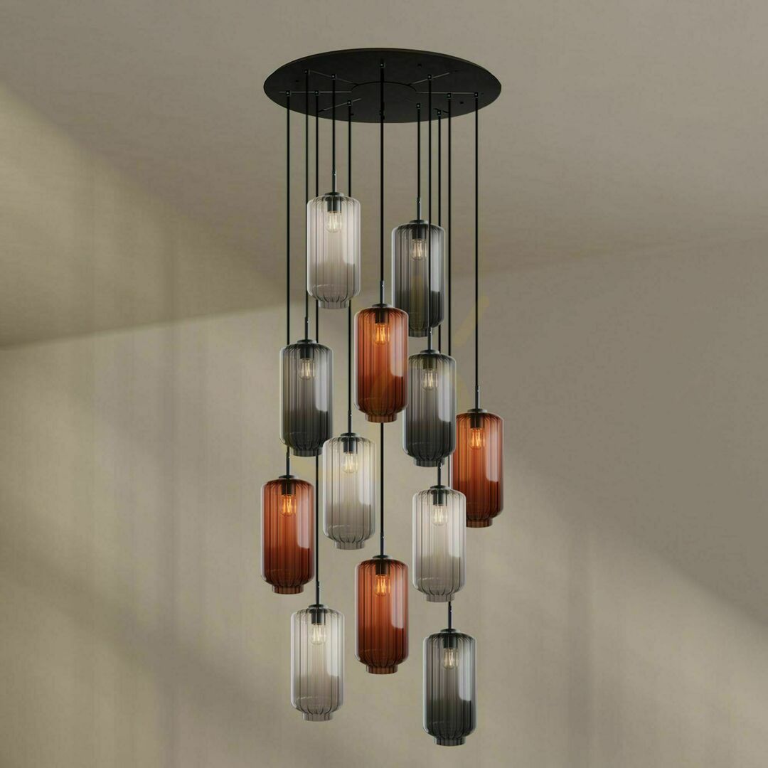 Skontrolujte Luster s.luce Velo 12-plameňový hnedý sklo kov Ø 80 cm Luster s.luce Velo 12-plameňový hnedý sklo kov Ø 80 cm