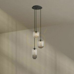 Závesné svietidlo s.luce Velo 194420, 3×E27, rozeta Ø 40 cm, tienidlá Ø 18/20/25 cm, hnedé, číre a dymové sklo, biele zavesenie small 4