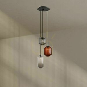 Závesné svietidlo s.luce Velo 194420, 3×E27, rozeta Ø 40 cm, tienidlá Ø 18/20/25 cm, hnedé, číre a dymové sklo, biele zavesenie small 5
