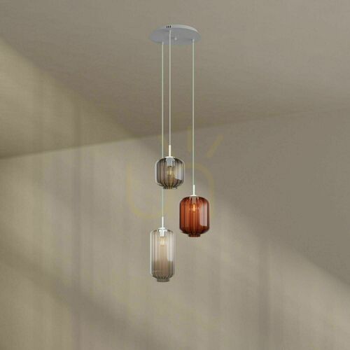 Skontrolujte Závesné svietidlo s.luce Velo 194420, 3×E27, rozeta Ø 40 cm, tienidlá Ø 18/20/25 cm, hnedé, číre a dymové sklo, biele zavesenie