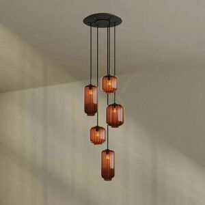 Závesné svietidlo s.luce Velo, 5 svetiel, hnedé sklo, biele zavesenie, baldachýn Ø 60 cm, E27 small 1