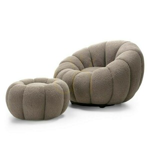 Taburetka PERLE, farba cappuccino, bouclé tkanina, zaoblené tvary od Nova Nook small 5