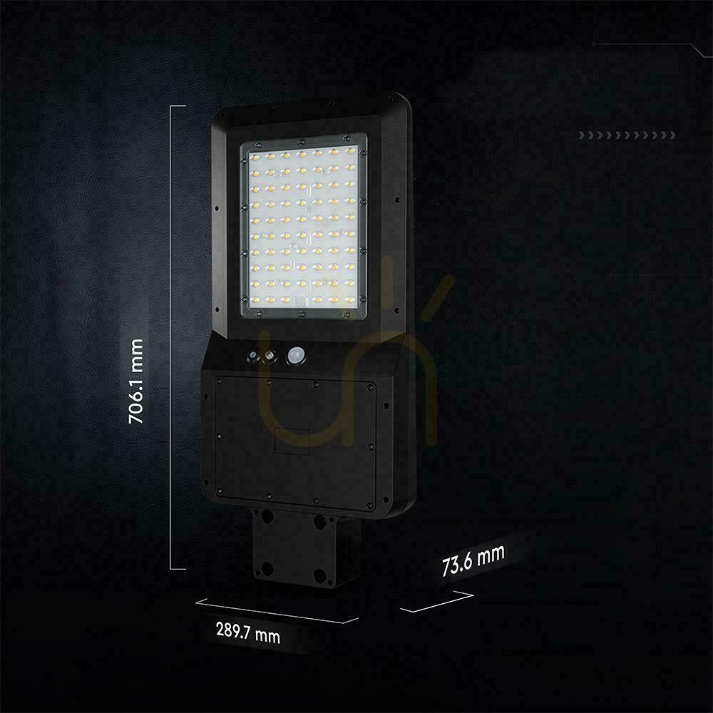 vyhliadka Solárne pouličné svietidlo V-TAC 40 W LED, čierne, IP65, 150 lm/W, CCT VT-ST43, 6000 lm Solárne pouličné svietidlo V-TAC 40 W LED, čierne, IP65, 150 lm/W, CCT VT-ST43, 6000 lm