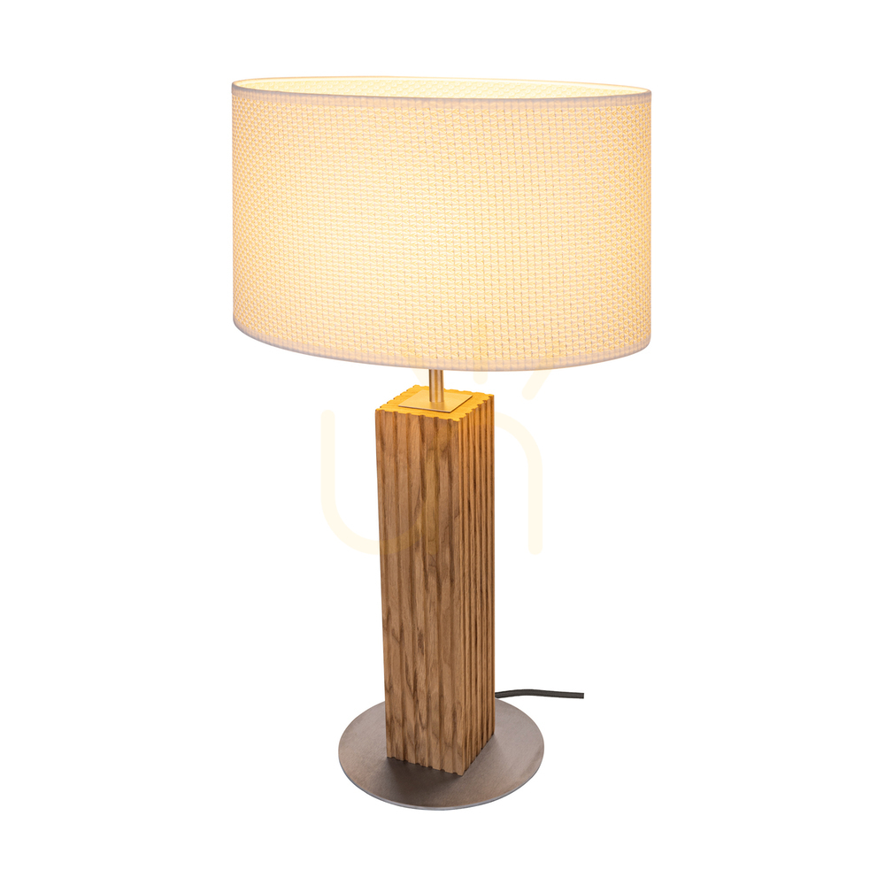 vyhliadka Stolná lampa Riflet, olejovaný dub/matný nikl, krémovo-strieborné tienidlo, 1xE27, 36 cm Stolná lampa Riflet, olejovaný dub/matný nikl, krémovo-strieborné tienidlo, 1xE27, 36 cm