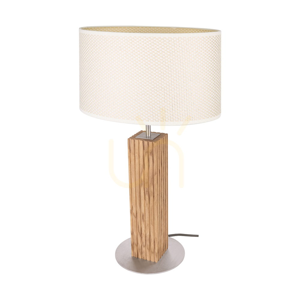 Skontrolujte Stolná lampa Riflet, olejovaný dub/matný nikl, krémovo-strieborné tienidlo, 1xE27, 36 cm Stolná lampa Riflet, olejovaný dub/matný nikl, krémovo-strieborné tienidlo, 1xE27, 36 cm