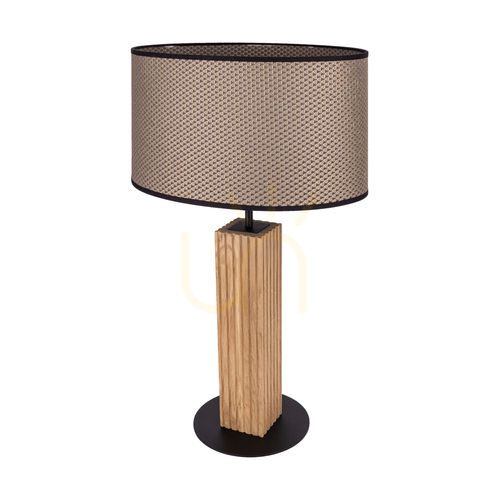 Skontrolujte Stolná lampa Riflet, olejovaný dub/čierna, hnedo-čierno-zlaté tienidlo, 1xE27, 36 cm