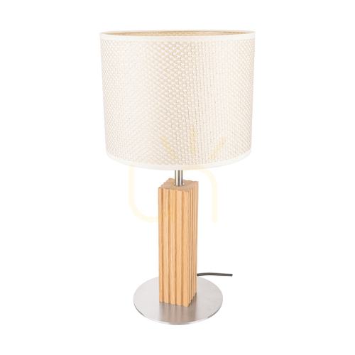 Skontrolujte Stolná lampa Riflet, olejovaný dub/matný nikl, krémovo-strieborné tienidlo, 1xE27, Ø22 cm
