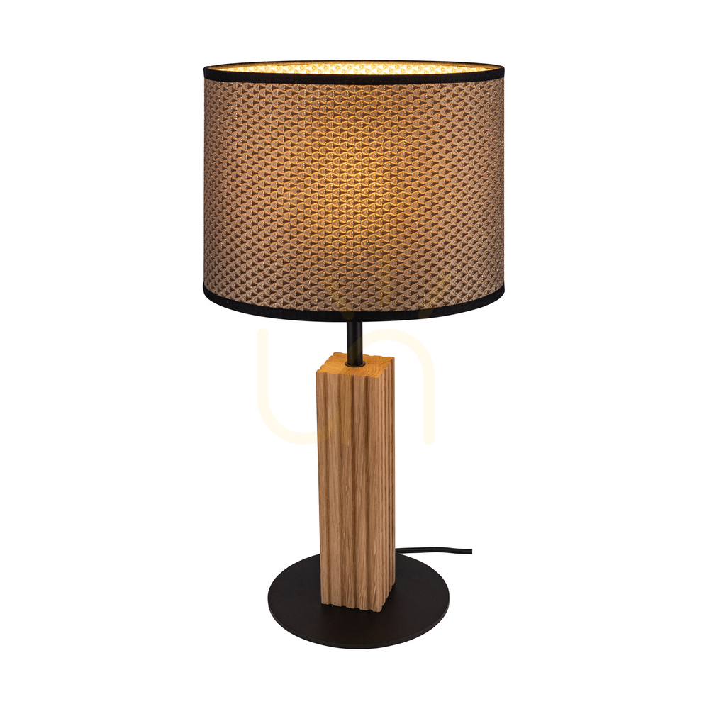 vyhliadka Stolná lampa Riflet, olejovaný dub/čierna, hnedo-čierno-zlaté tienidlo, 1xE27, Ø22 cm Stolná lampa Riflet, olejovaný dub/čierna, hnedo-čierno-zlaté tienidlo, 1xE27, Ø22 cm