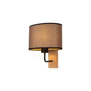 Nástenná lampa Mercedes, olejovaný dub/čierna, hnedo-čierno-zlatý tienidlo, 1xE27, 25 cm small 1