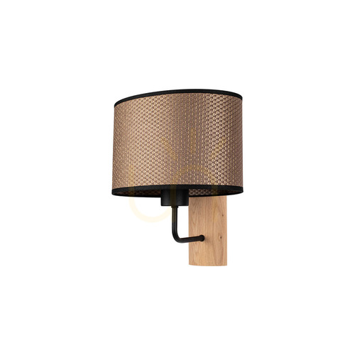 Skontrolujte Nástenná lampa Mercedes, olejovaný dub/čierna, hnedo-čierno-zlatý tienidlo, 1xE27, 25 cm