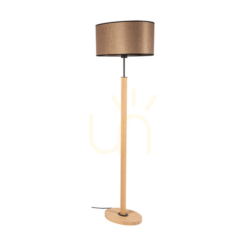Skontrolujte Stojaca lampa Mercedes, olejovaný dub/čierna, hnedo-čierno-zlaté tienidlo, 1xE27, 52 cm