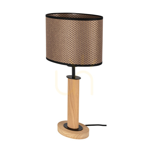 Skontrolujte Stojaca lampa Mercedes, olejovaný dub/čierna, hnedo-čierno-zlatý tienidlo, 1xE27, 25 cm
