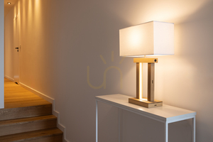 Stolná lampa Hakon, olejovaný dub/matný nikl, biele tienidlo, 1xE27 + 2xLED 40 W, 35 cm small 4
