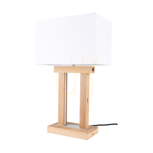 Skontrolujte Stolná lampa Hakon, olejovaný dub/matný nikl, biele tienidlo, 1xE27 + 2xLED 40 W, 35 cm
