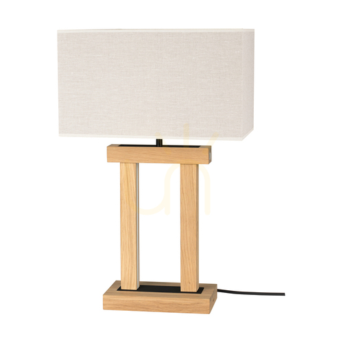 Skontrolujte Stolná lampa Hakon, olejovaný dub/čierna, béžové tienidlo, 1xE27 + 2xLED 40 W, 35 cm