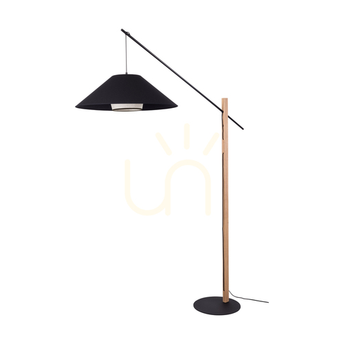 Skontrolujte Stojaca lampa Amigo, olejovaný dub/čierna, béžovo-čierne tienidlo, 1xE27, 160 cm