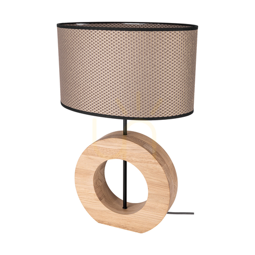 Skontrolujte Stolná lampa Logan, olejovaný dub/čierna, hnedo-čierno-zlatý tienidlo, 1xE27, 36 cm