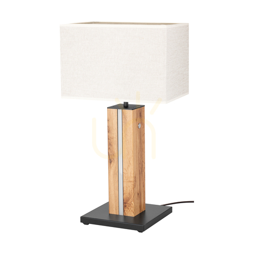 Skontrolujte Stolná lampa Flamo, dub/čierna, béžové tienidlo, 1xE27 + 1xLED 4,6 W, 30 cm
