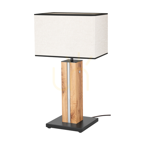 Skontrolujte Stolná lampa Flamo, dub/čierna, béžovo-čierne tienidlo, 1xE27 + 1xLED 4,6 W, 30 cm