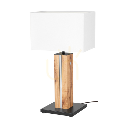 Skontrolujte Stolná lampa Flamo, dub/čierna, biele tienidlo, 1xE27 + 1xLED 4,6 W, 30 cm