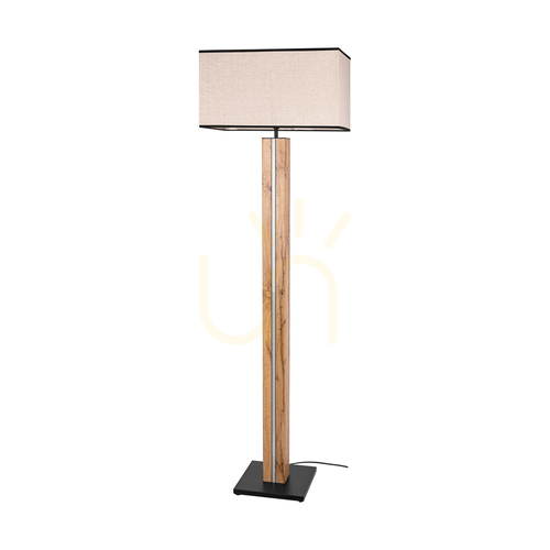 Skontrolujte Stojaca lampa Flamo, dub/čierna, béžovo-čierne tienidlo, 1xE27 + 1xLED 16 W, 45 cm
