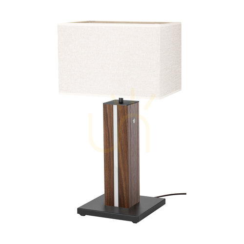Skontrolujte Stolná lampa Flamo, orech/čierna, béžové tienidlo, 1xE27 + 1xLED 4,6 W, 30 cm