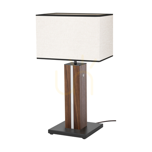 Skontrolujte Stolná lampa Flamo, orech/čierna, béžovo-čierny tienidlo, 1xE27 + 1xLED 4,6 W, 30 cm