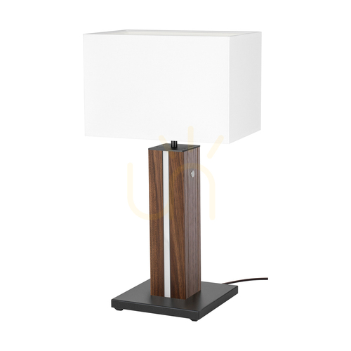 Skontrolujte Stolná lampa Flamo, orech/čierna, biele tienidlo, 1xE27 + 1xLED 4,6 W, 30 cm