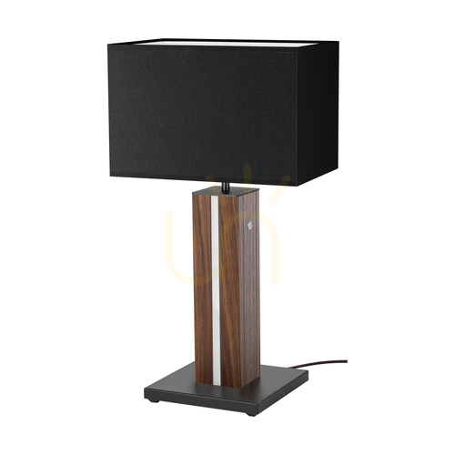 Skontrolujte Stolná lampa Flamo, orech/čierna, čierny tienidlo, 1xE27 + 1xLED 4,6 W, 30 cm