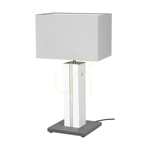 Skontrolujte Stolná lampa Flamo, orech/sivá, biele tienidlo, 1xE27 + 1xLED 4,6 W, 30 cm