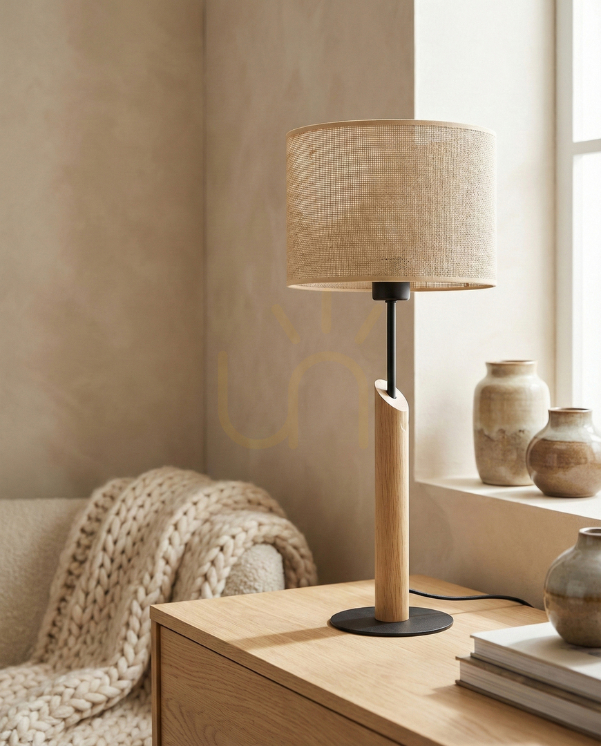 vyhliadka Stolná lampa Canva, olejovaný dub/čierna, béžové tienidlo, 1xE27, Ø27 cm Stolná lampa Canva, olejovaný dub/čierna, béžové tienidlo, 1xE27, Ø27 cm