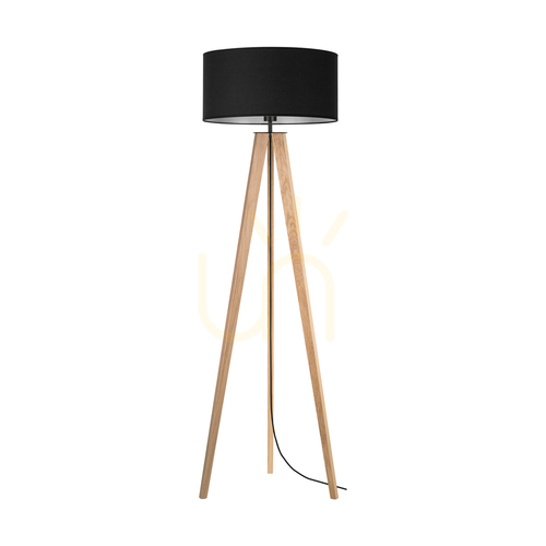 Skontrolujte Stojaca lampa Solea, olejovaný dub/čierna, čierne tienidlo, 1xE27, Ø50 cm