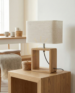 Stolná lampa Silva, olejovaný dub/chróm, béžový tienidlo, 1xE27, 30 cm small 1