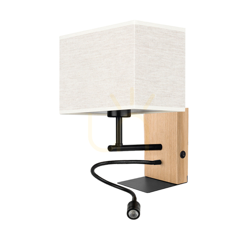 Skontrolujte Nástenná lampa Lector, olejovaný dub/čierna, béžový tienidlo, 1xE27 + 1xLED 2,8 W, 22 cm