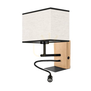 Nástenná svietidlo Lector, olejovaný dub/čierna, béžovo-čierny tienidlo, 1xE27 + 1xLED 2,8 W, 22 cm small 0