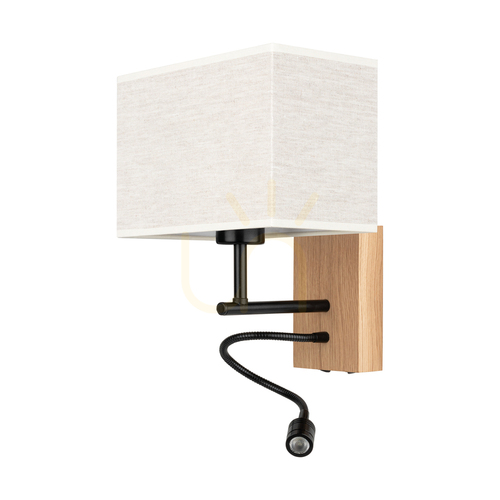 Skontrolujte Nástenná lampa Lector, olejovaný dub/čierna, béžový tienidlo, 1xE27 + 1xLED 2,8 W, 22 cm