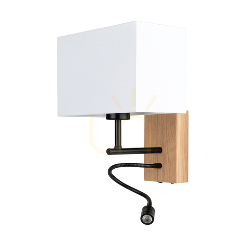 Skontrolujte Nástenná lampa Lector, olejovaný dub/čierna, biely tienidlo, 1xE27 + 1xLED 2,8 W, 22 cm