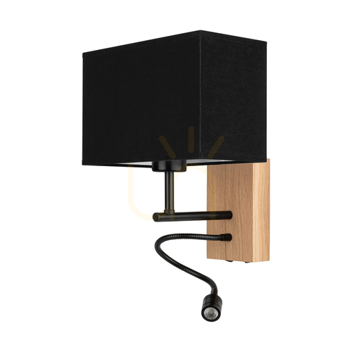Skontrolujte Nástenná svietidlo Lector, olejovaný dub/čierna, čierny tienidlo, 1xE27 + 1xLED 2,8 W, 22 cm