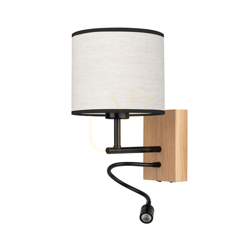 Skontrolujte Nástenná svietidlo Lector, olejovaný dub/čierna, béžovo-čierne tienidlo, 1xE27 + 1xLED 2,8 W, 21,5 cm