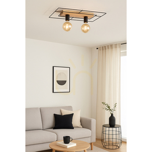 Stropné svietidlo Chester, 2xE27, Max. 60 W, olejovaný dub/čierna, 58 cm small 1