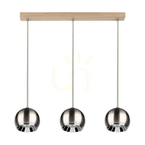 Skontrolujte Závesné svietidlo Ball Wood, obsahuje 3 LED žiarovky GU10 s výkonom 5 W, olejovaný dub/satén, 52 cm