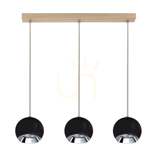 Skontrolujte Závesné svietidlo Ball Wood, vrátane 3 LED žiaroviek GU10 s výkonom 5 W, olejovaný dub/čierna, 52 cm