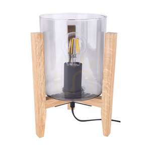 Stolná lampa „Smoky“, 1xE27, Max. 60 W, olejovaný dub/čierne PVC/dymové sklo, 18 cm small 0